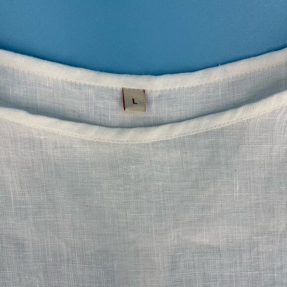 White Linen Floral Embroidered Tunic Blouse Top (S) - Picture 9 of 10